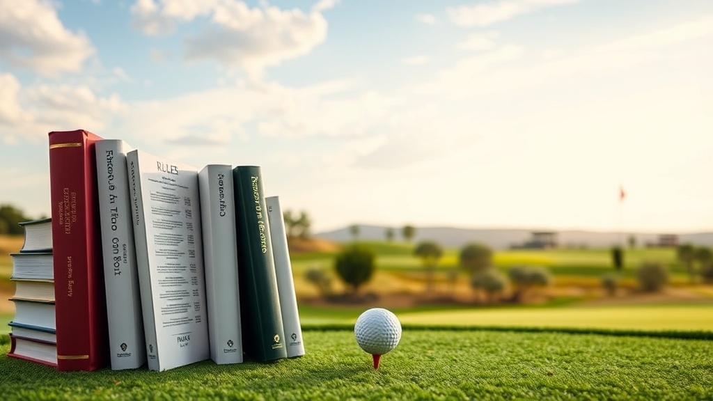골프 규칙서와 경기장 전경이 함께 보이는 이미지