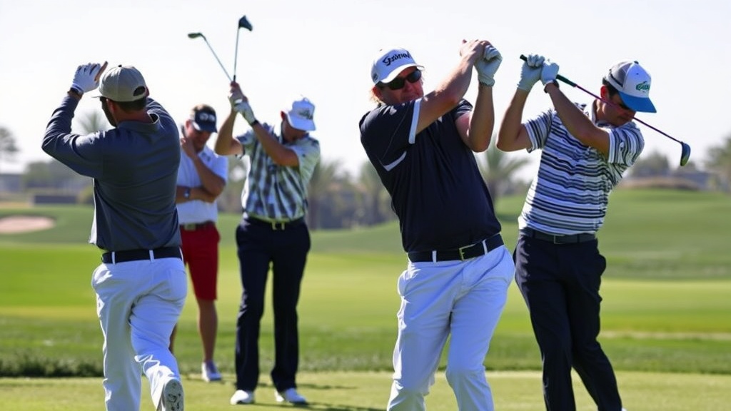 골프 토너먼트에서 여러 선수들이 경기하는 장면